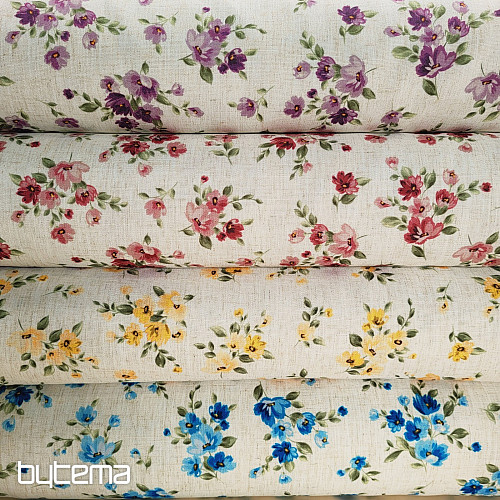 Dekorativna tkanina FLOWERS LINO rdeča