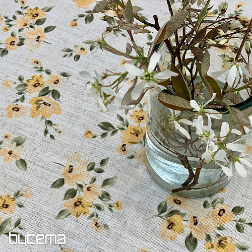 Prt in šal FLOWERS LINO rumen