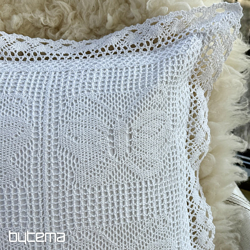 Dekorativna prevleka za vzglavnik ČIPKA METULJ bela