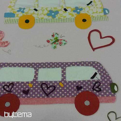 Otroška dekorativna tkanina HIPPIE CARS roza