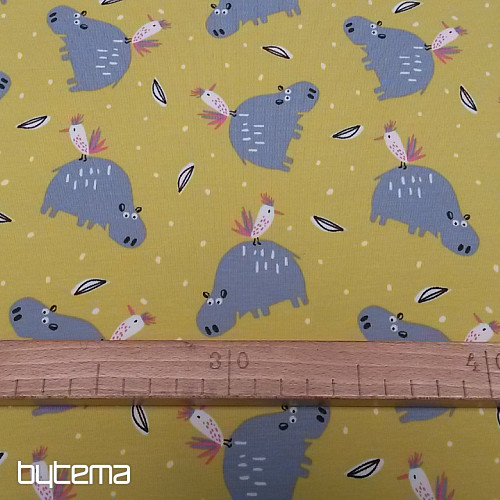 Bombažna pletenina potisk HIPPO HIPIZ rumena