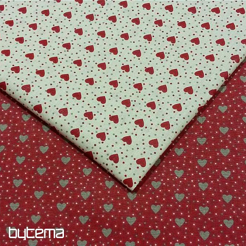 Bombažna tkanina MINI HEART 01 krem, rdeče srce