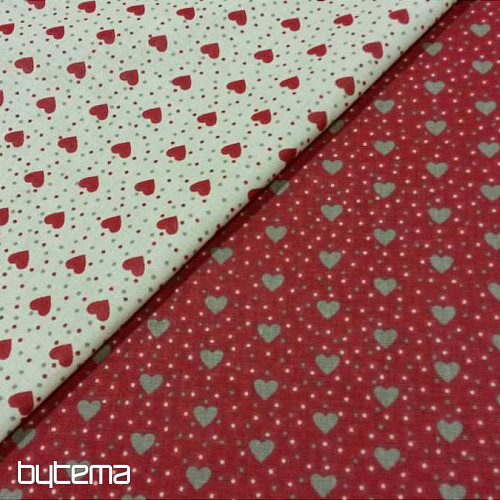 Bombažna tkanina MINI HEART 01 krem, rdeče srce
