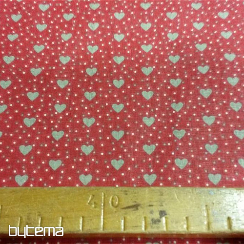 Bombažna tkanina MINI HEART 01 krem, rdeče srce