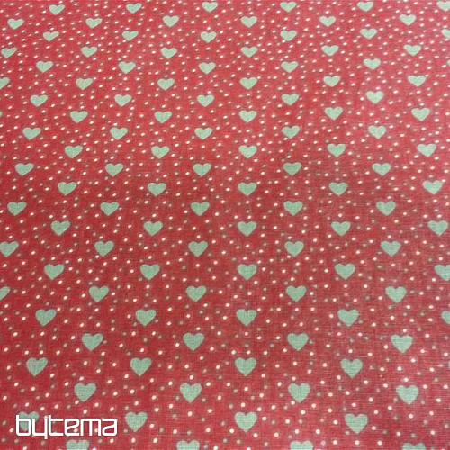 Bombažna tkanina MINI HEART 01 krem, rdeče srce