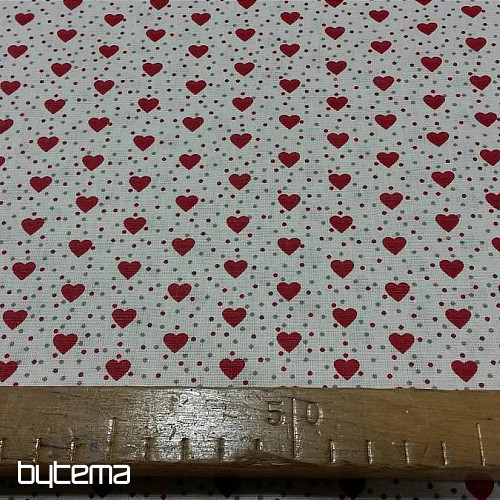 Bombažna tkanina MINI HEART 01 krem, rdeče srce