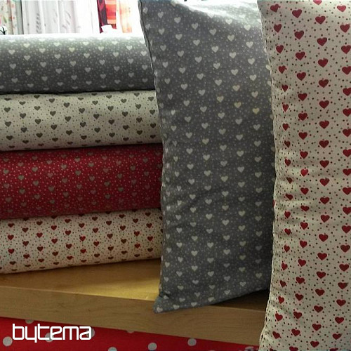 Bombažna tkanina MINI HEART 01 krem, rdeče srce