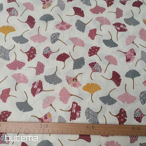 Bombažna tkanina GINKO listi krem