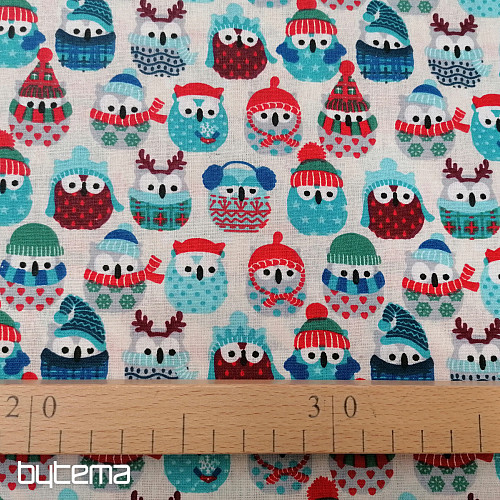 Bombažna tkanina OWLS IN WINTER modra