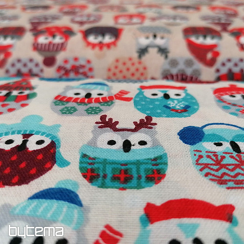 Bombažna tkanina OWLS IN WINTER modra