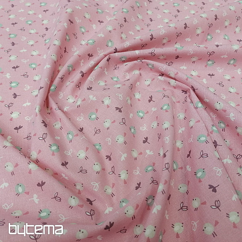 Bombažna tkanina MIOU roza ptice