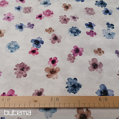 Dekorativna tkanina FLOWERS vijolično-modra