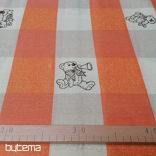 Bombažna tkanina Medvedki karo - oranžna