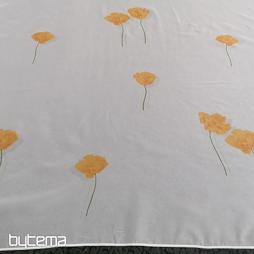Bela voile zavesa - oranžni makovi