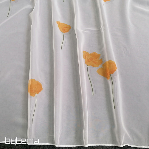 Bela voile zavesa - oranžni makovi