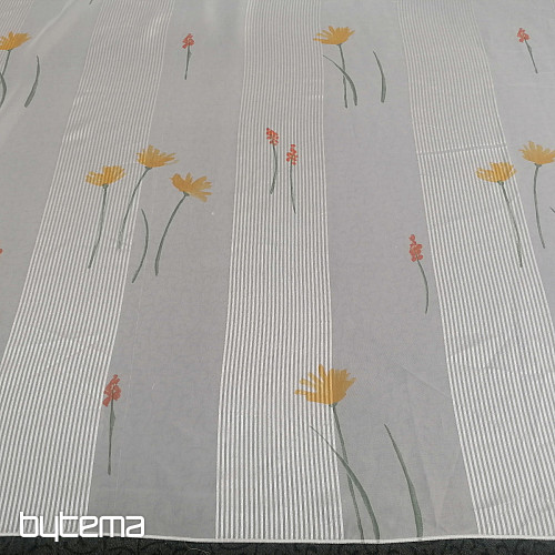 Voile zavesa bele črte z rožami 829291/05
