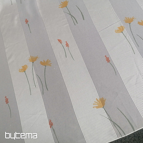 Voile zavesa bele črte z rožami 829291/05