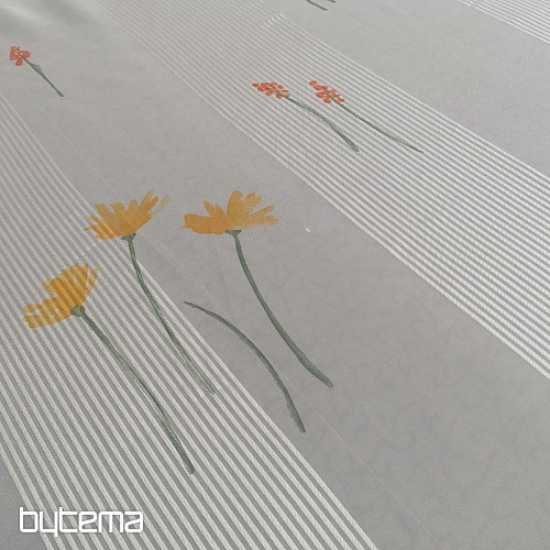 Voile zavesa bele črte z rožami 829291/05
