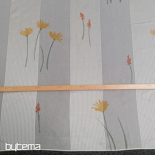 Voile zavesa bele črte z rožami 829291/05