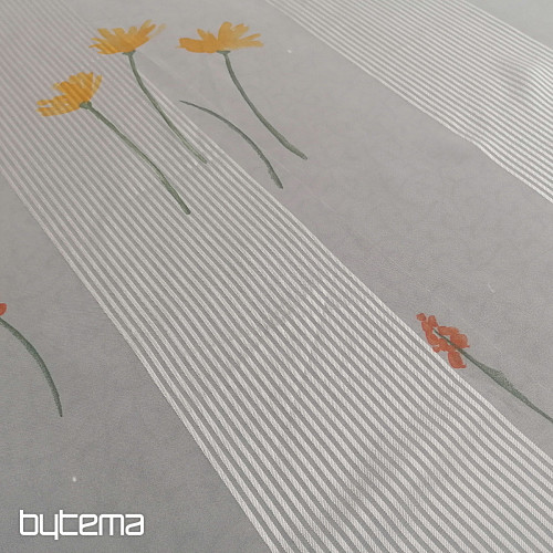 Voile zavesa bele črte z rožami 829291/05
