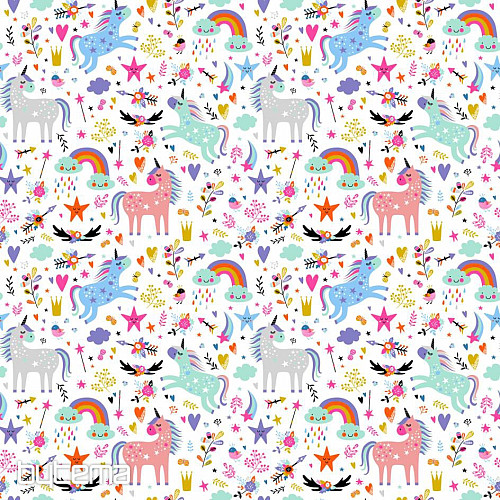 Otroški bombažni saten UNICORNS digitalni