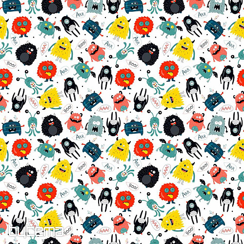 Otroški bombažni saten MONSTERS digital