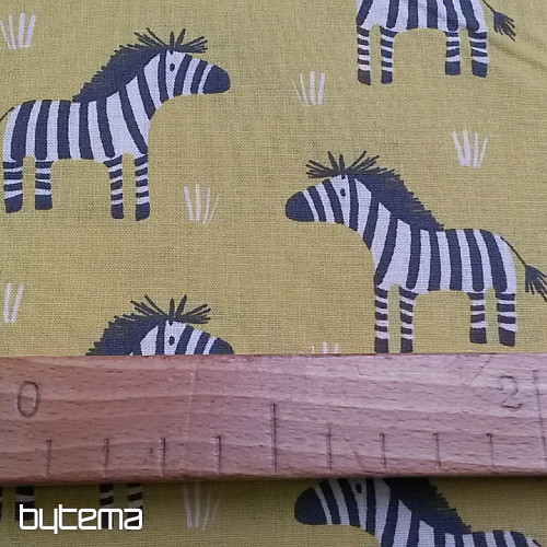Rumeno-zelena bombažna tkanina ZEBRA
