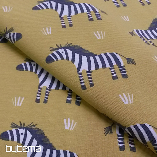 Rumeno-zelena bombažna pletenina ZEBRA